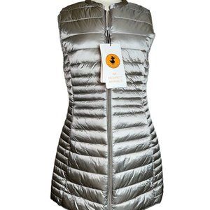 NEW Save The Duck Women M CINDY Puffer Vest Khaki Beige Thin Ultra Light NWT